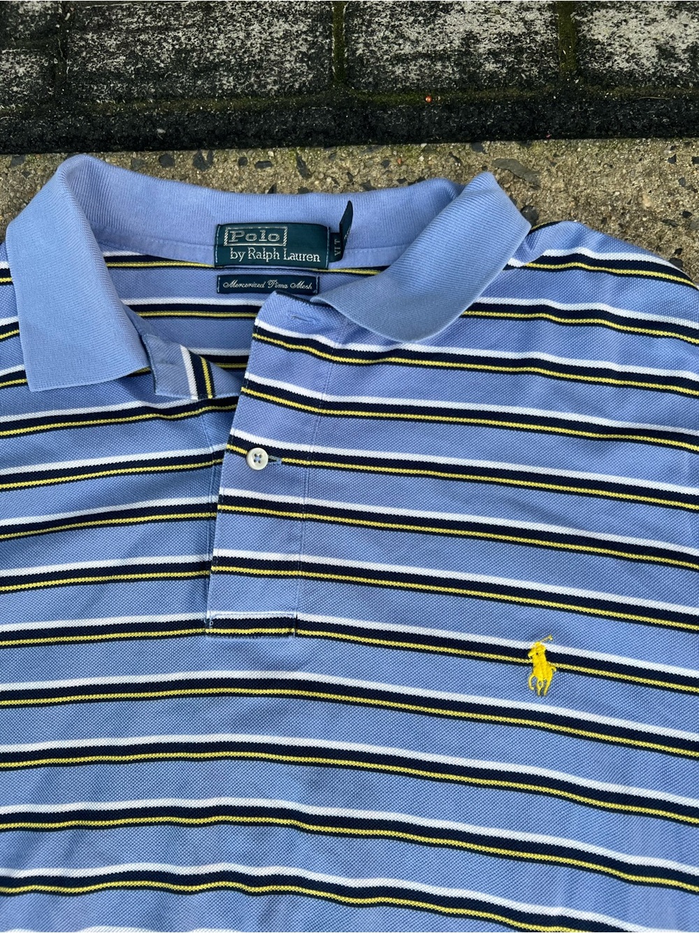Polo by Ralph Lauren Light Blue Striped Polo with Yellow Pony